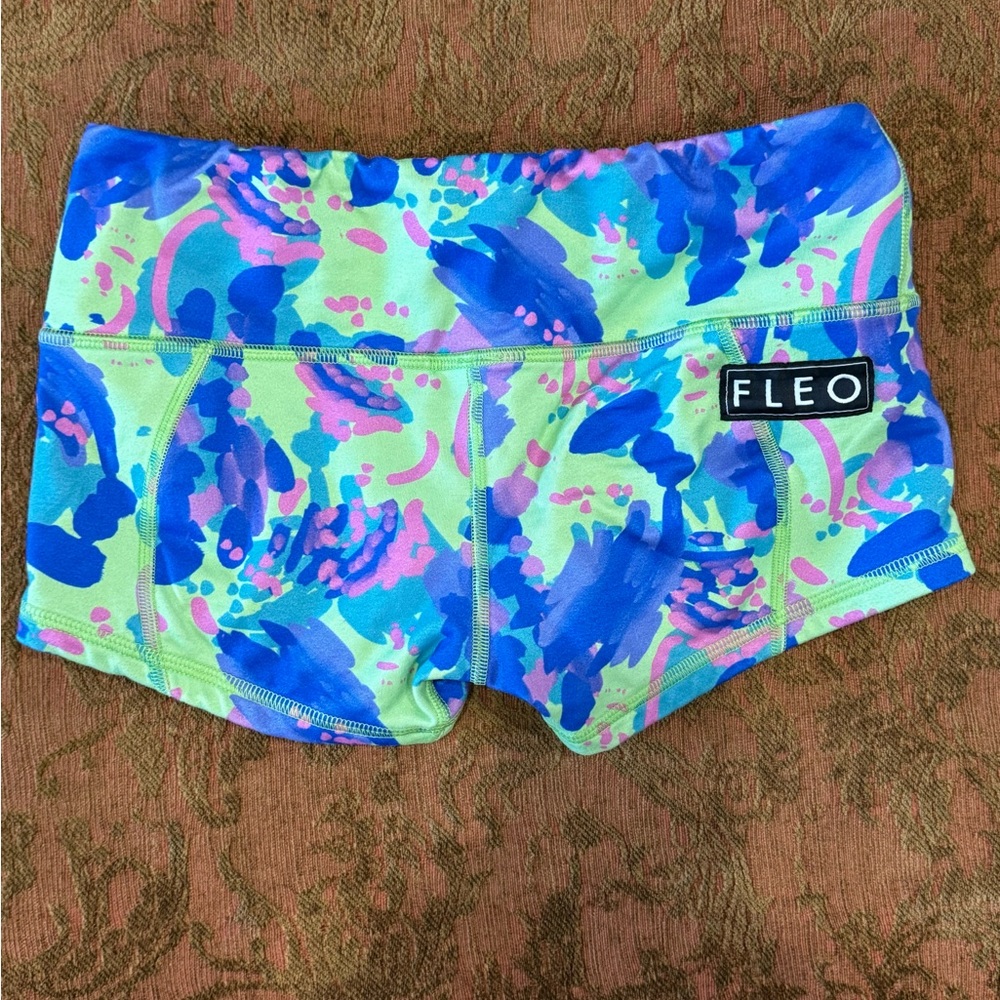 Colorful print Fleo workout shorts. Size small.